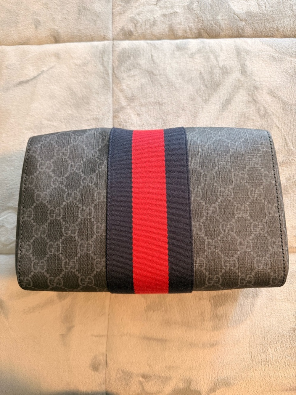 Gucci GG Supreme Monogram Web Toiletry Case Black Grey Travel Pouch Clutch